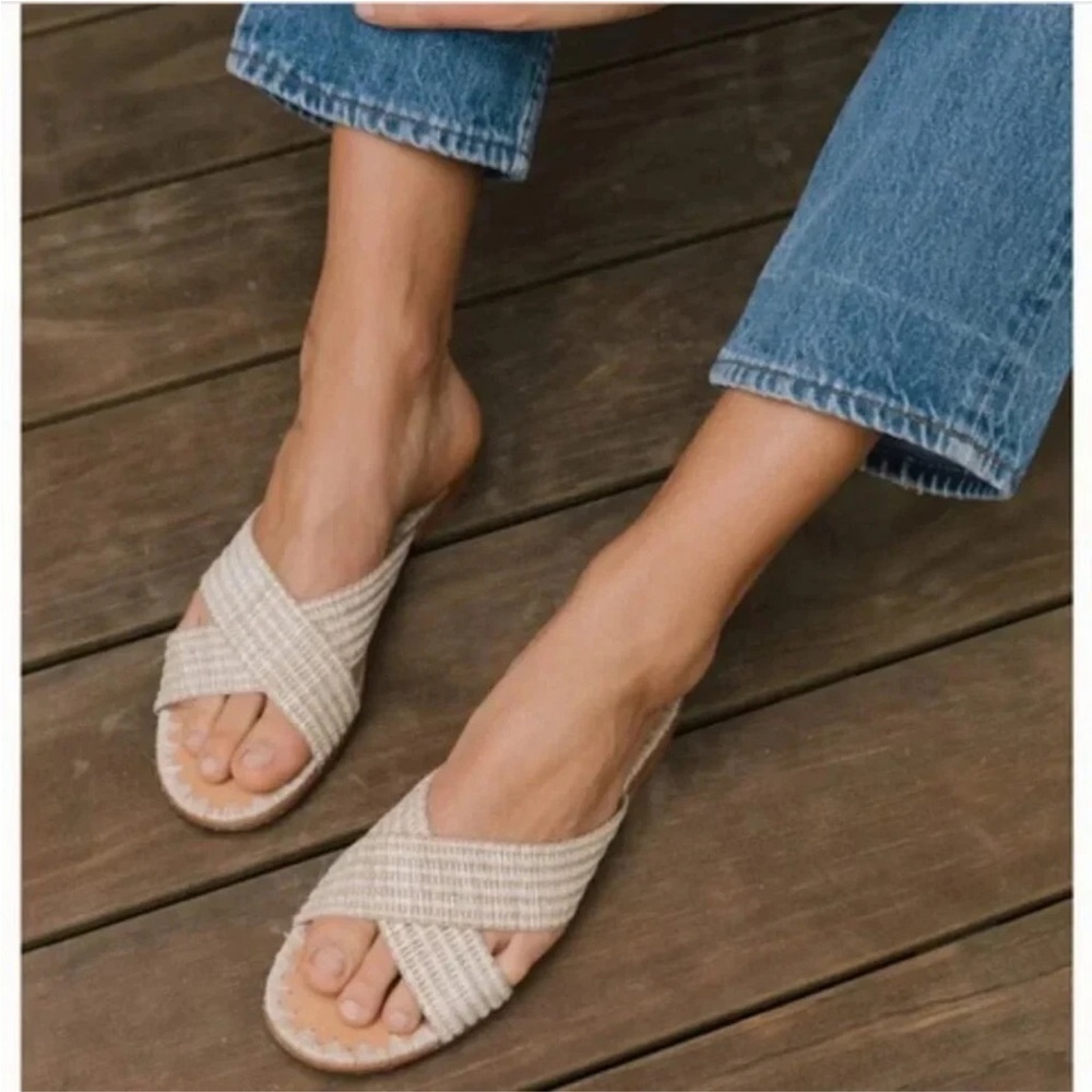 JENNI KAYNE Crossover Raffia Sandals Tan/Natural US 7  EU 37 Good Condition